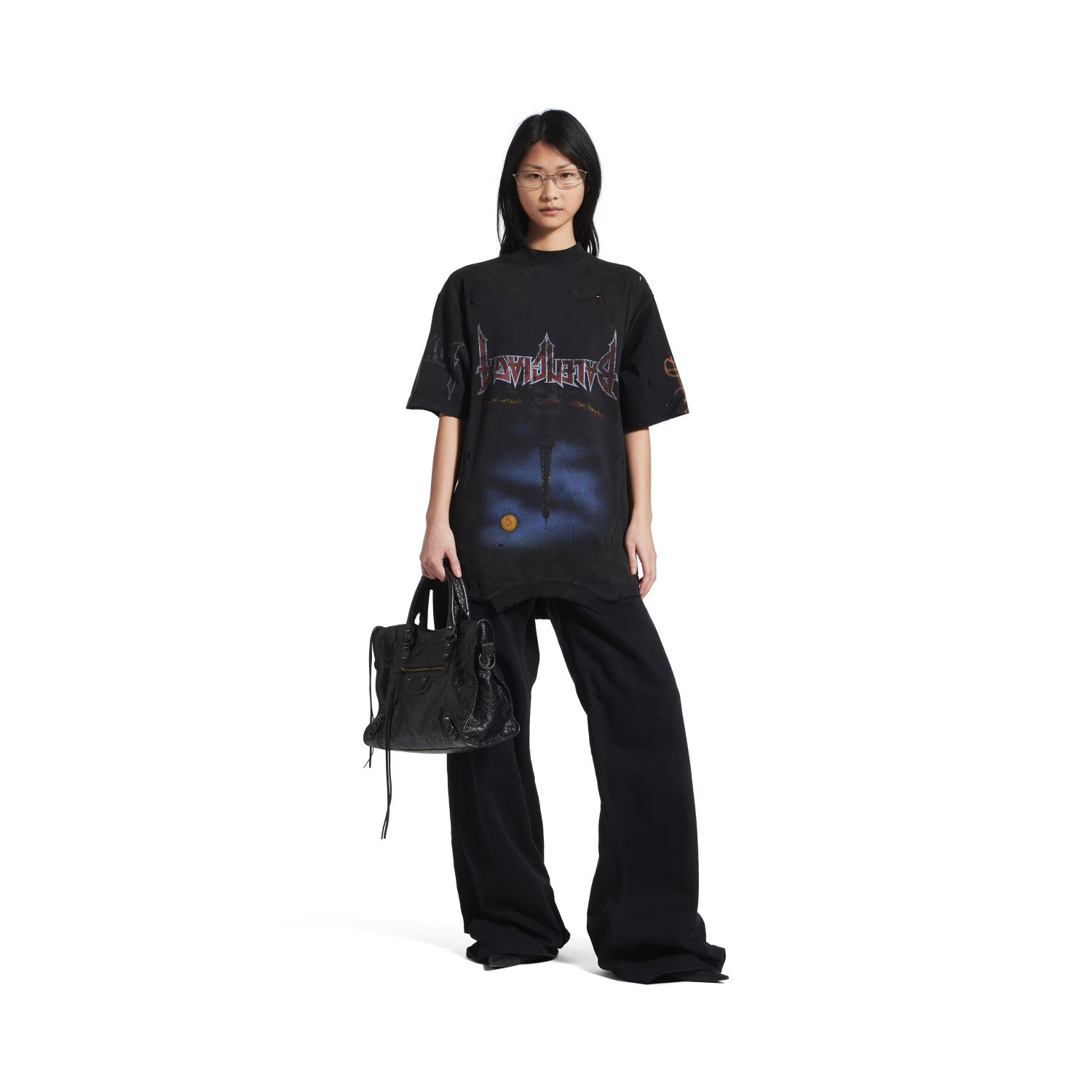Balenciaga Men's And Women's Round Neck Destroyed Oversized Summer Solid Color Cotton Short Sleeve Paris Moon Upside Down T-Shirt Ngvp #2136