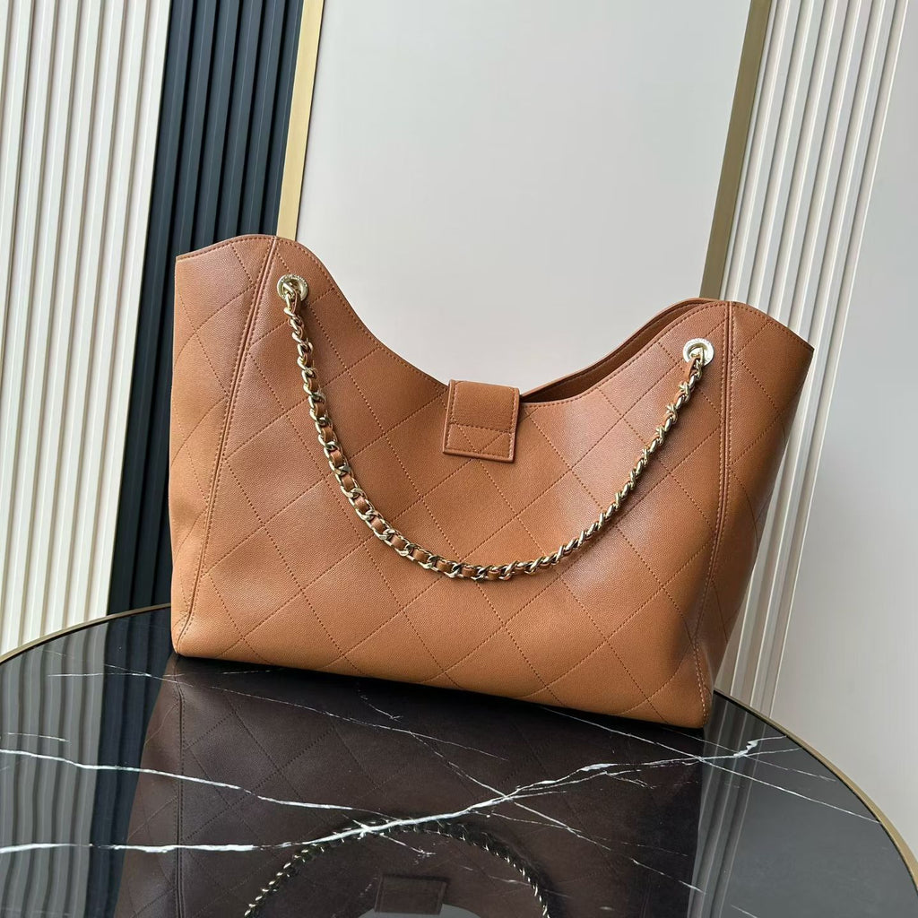 Chanel 2026 New Arrival Women's Early Spring Diamond-quilted Brown Tote With Chain Strap A Stylish Elegant Hobo Underarm Bag Perfect For Shopping Lady Bags #197125