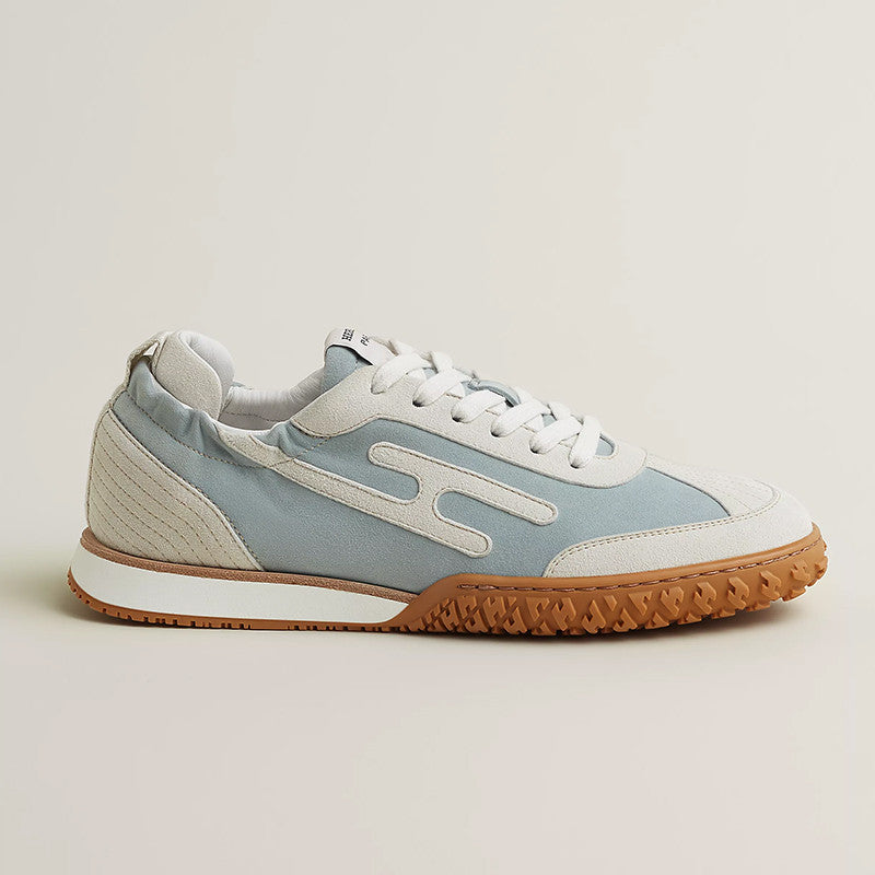 Hermes Women's Four Seasons Low Round Toe Lace Up Casual Shoes Solid Color Leather Jet Sneakers #81318