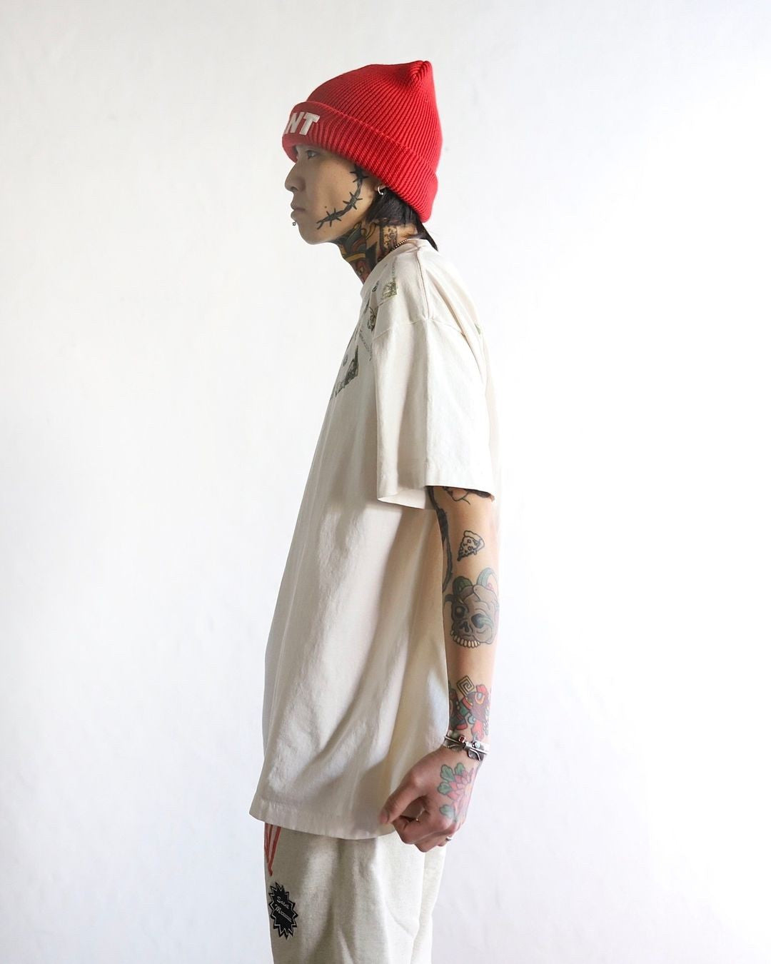 Saint Michael Men's Summer Printed Half High Neck Pullover Straight Short Sleeve Drop Sleeve T-Shirt Ngvp #8367