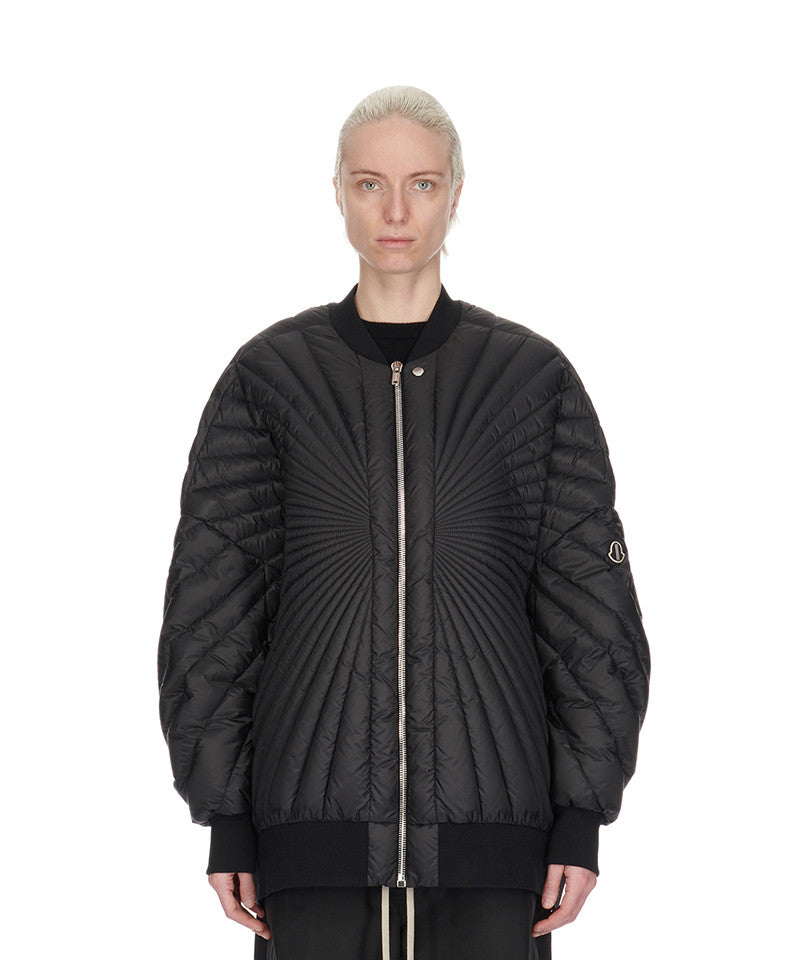 Rick Owens X Moncler Men's And Women's Black Saison Peter Feather Jacket Fall And Winter Rays Striped Senior Zipper Round Neck Jacket Ngvp #2499