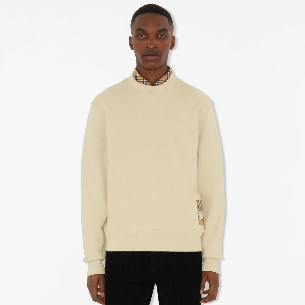 Burberry Men's Spring and Autumn Solid Color Checkered Printed Label Loose Round Neck Long Sleeve Sweatshirt #74744