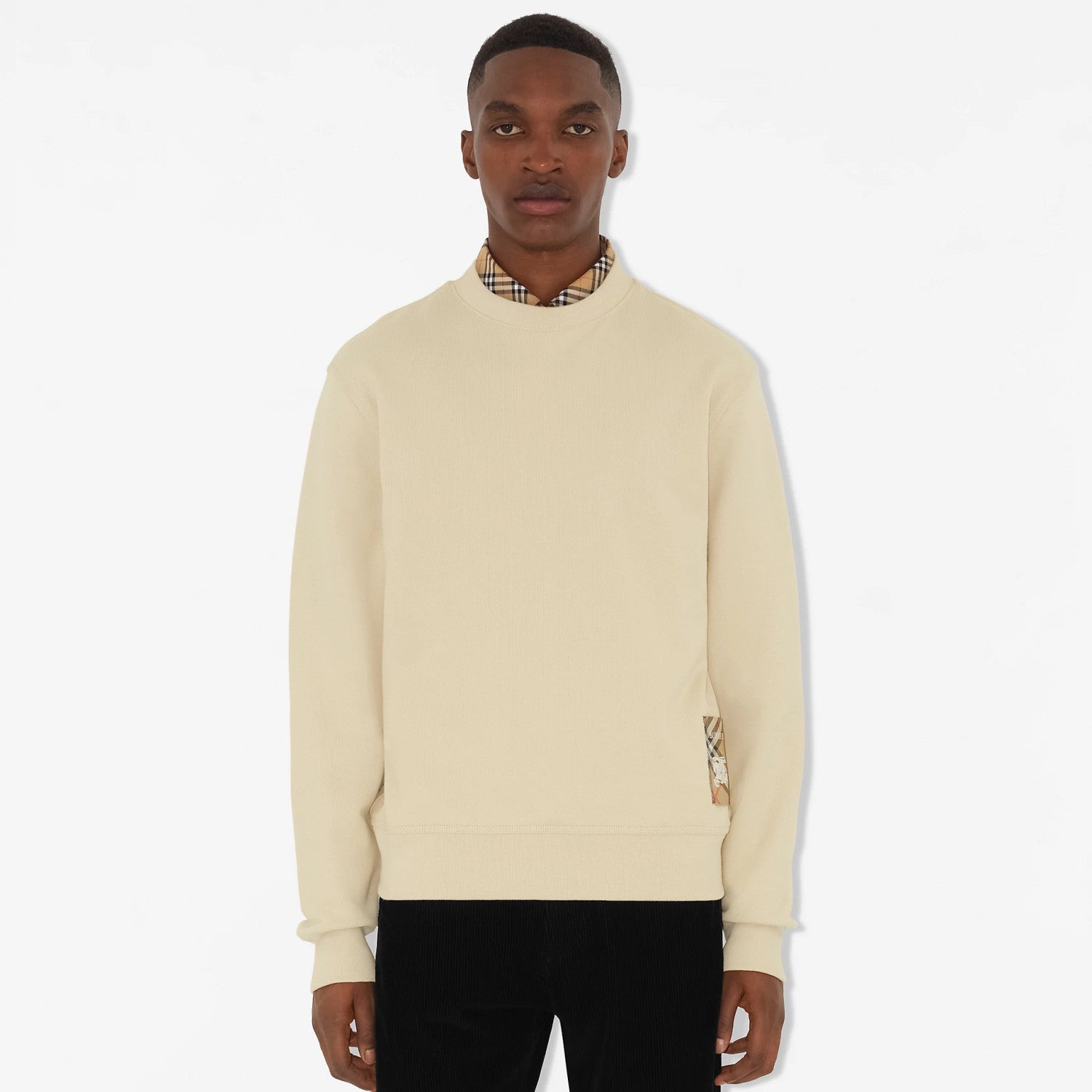 Burberry Men's Spring and Autumn Solid Color Checkered Printed Label Loose Round Neck Long Sleeve Sweatshirt #74744