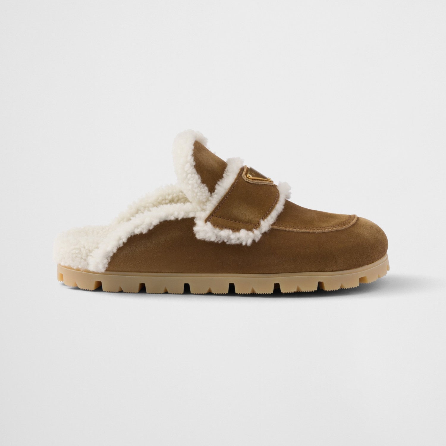 Prada Women's Fall/winter Casual Round Toe Slip On Fleece Lined Triangular Logo Birkenstock Style Slippers Shoes #79271