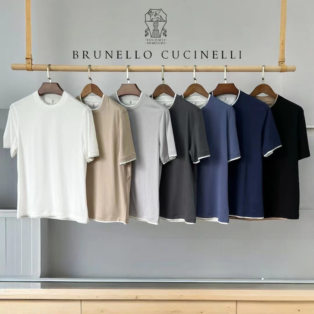 Brunello Cucinelli Men's Spring And Summer Fashion Trend Color Blocking Classic Short-sleeved Comfortable Positive Shoulder Round Neck T-shirt Tops #99379