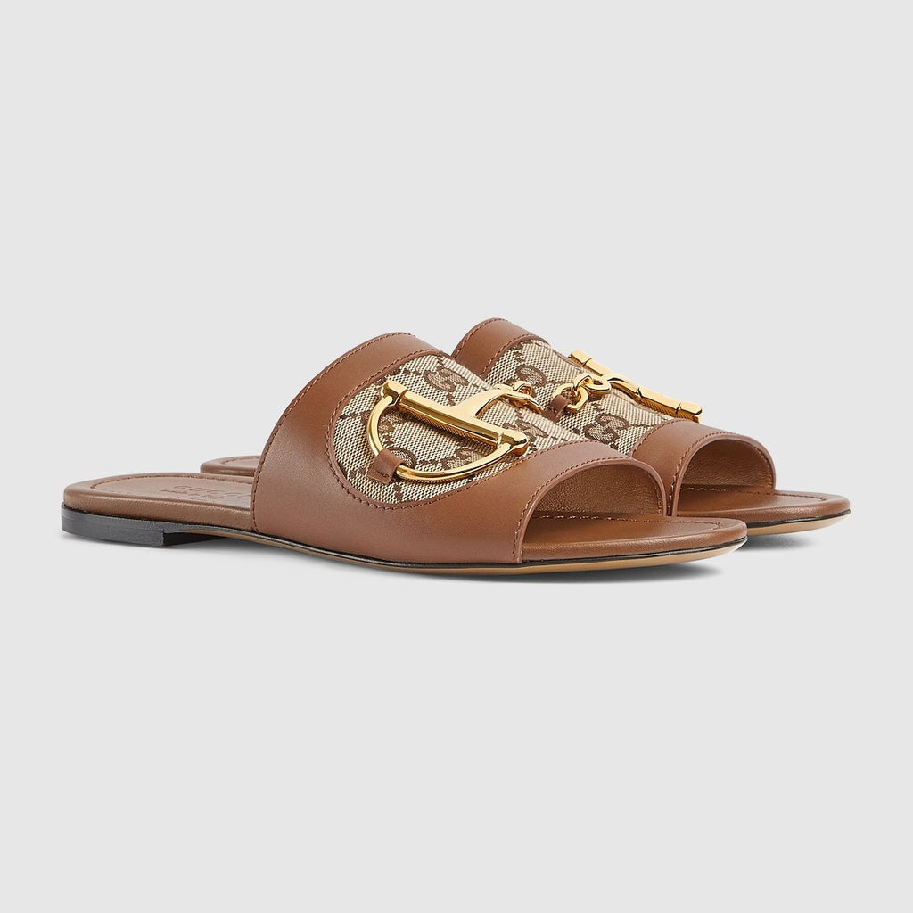 Gucci Women's Summer Fashion Casual Round Toe Flat Leather Horse Bit Buckle Sandals  Shoes #78393
