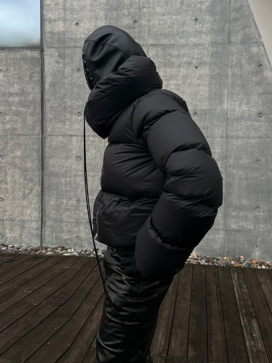 Rick Owens Men's Women's Fall And Winter Dark Windproof Scarf Down Jacket Thickened Warm Short Ultra-long-sleeved Zipper Down Jacket Ngvp #2494