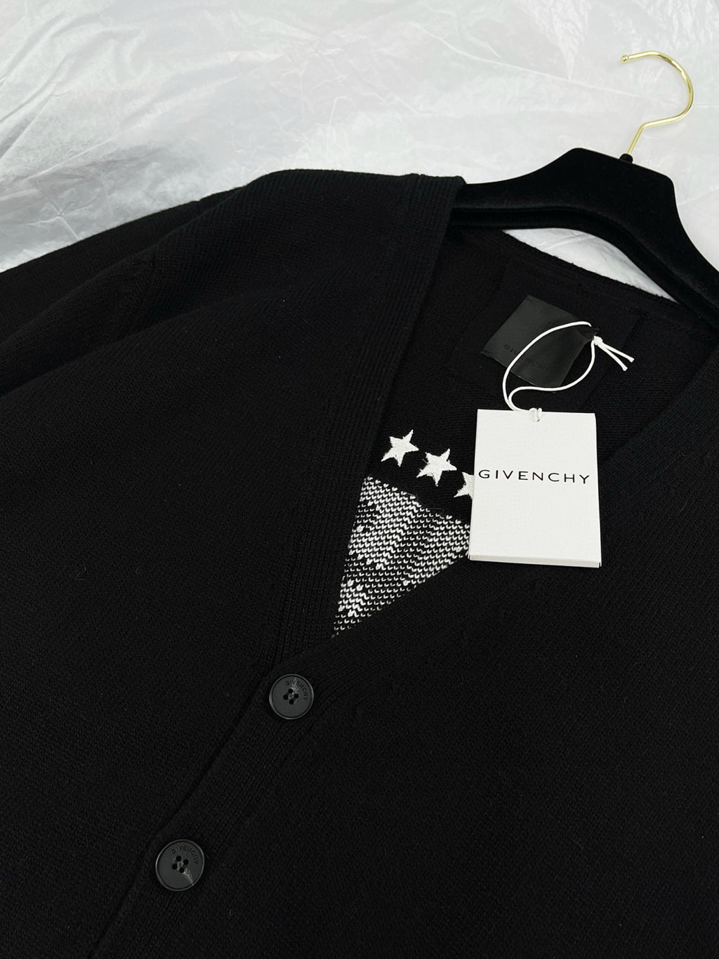 Givenchy Men's Spring Summer Black Cotton Knit V-Neck Long Sleeve Cardigan #97713