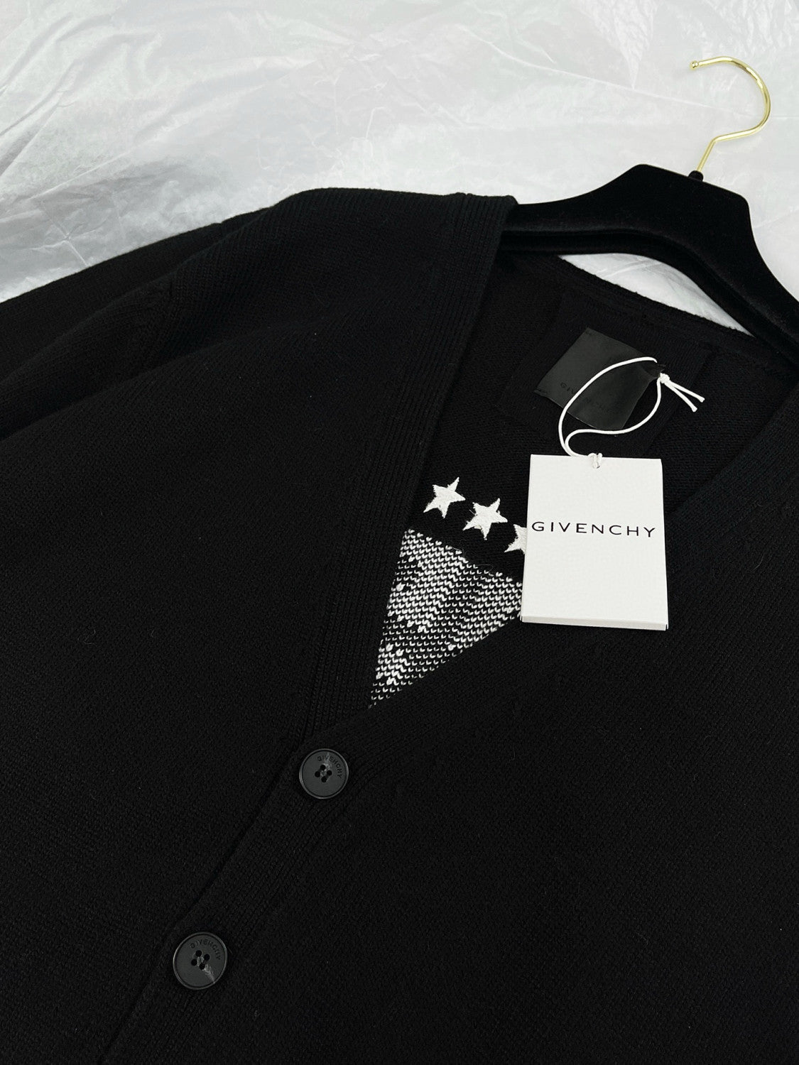 Givenchy Men's Spring Summer Black Cotton Knit V-Neck Long Sleeve Cardigan #97713