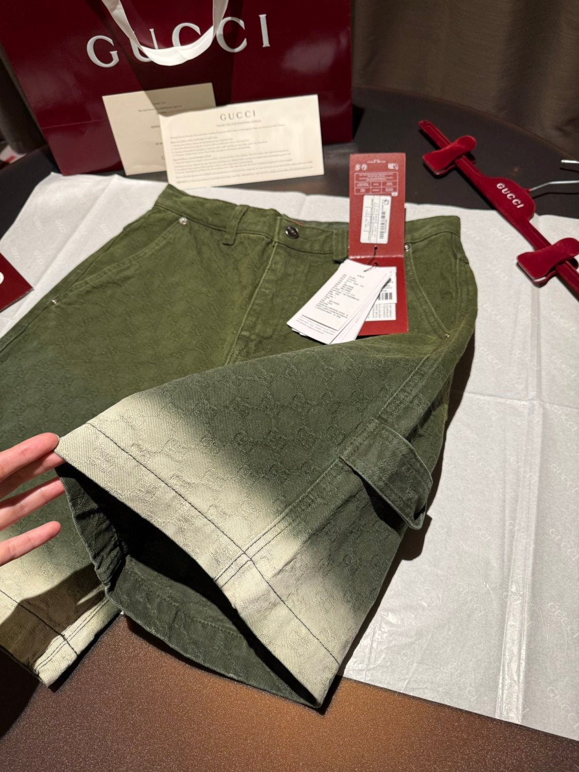 Gucci Men's Summer Fashion Casual Collared Single-Button Long Sleeve Shirt with Double G Jacquard Pattern. Paired with Casual Single Button Shorts Suit Set #78678