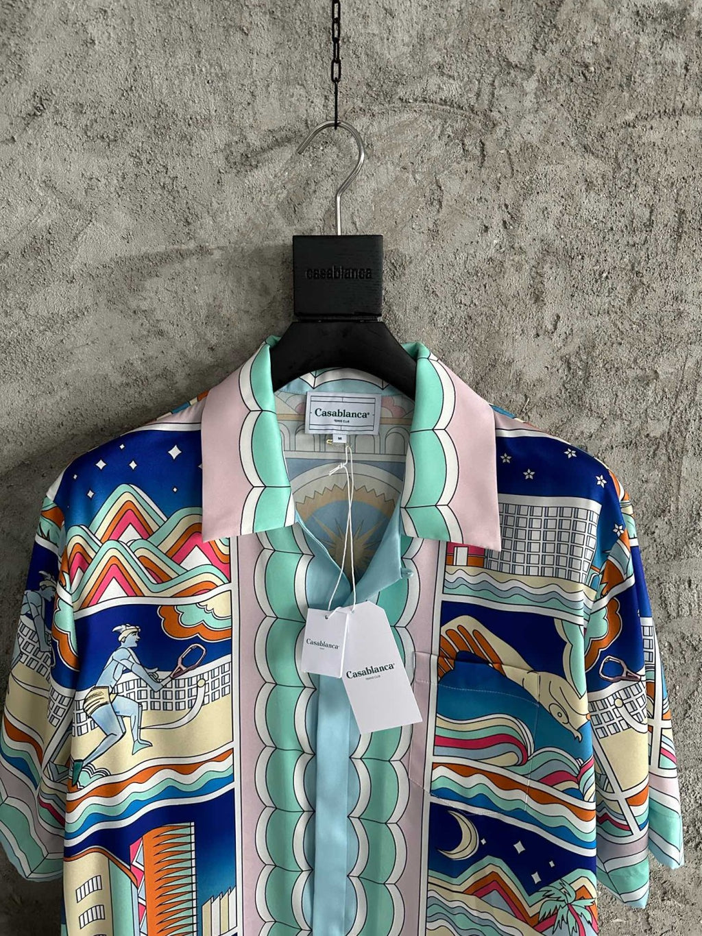 Casablanca Men's Summer City Print Single-Breasted Short-Sleeved Shirt and Casual Drawstring Shorts Set Suit #77128