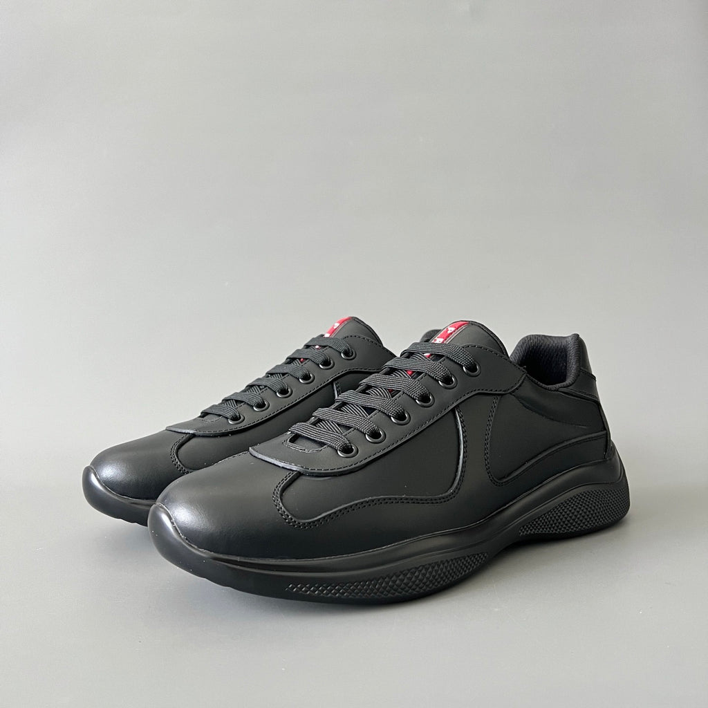 PRADA Black silver Patent Leather And Technical Fabric Prada America s Cup Sneakers #334570