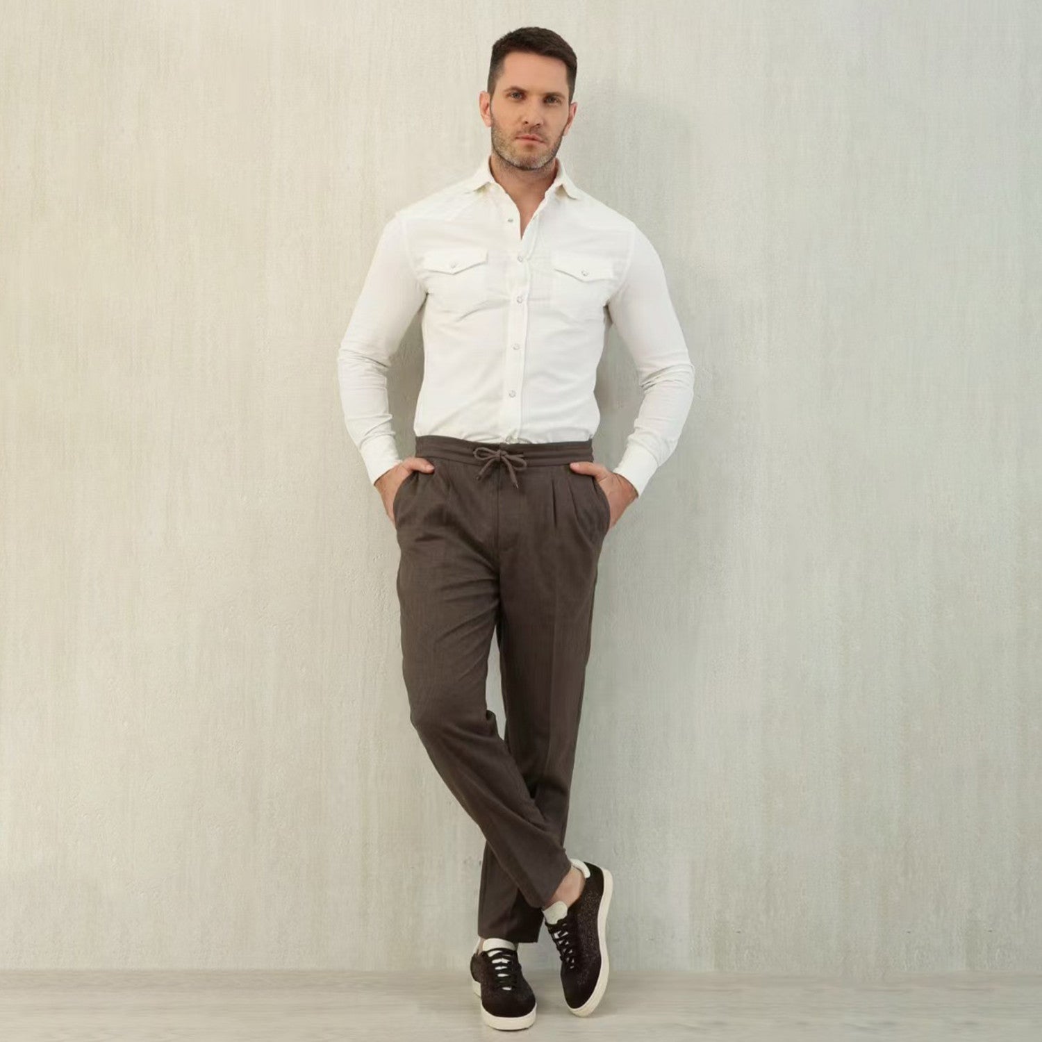 Brunello Cucinelli Men's Spring And Autumn Casual Drawstring Pants Fashion Trousers Loose Straight Comfortable Cotton Thin Trousers Ngvp #1469