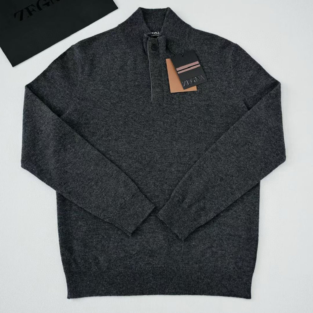 Ermenegildo Zegna Deep Foliage Mélange Color Oasi Cashmere Zipper Penguin Collar Sweater Men's Luxury Knitted Sweater Autumn And Winter Bottom Warm Fashion Trend Knitting Ngvp #2451