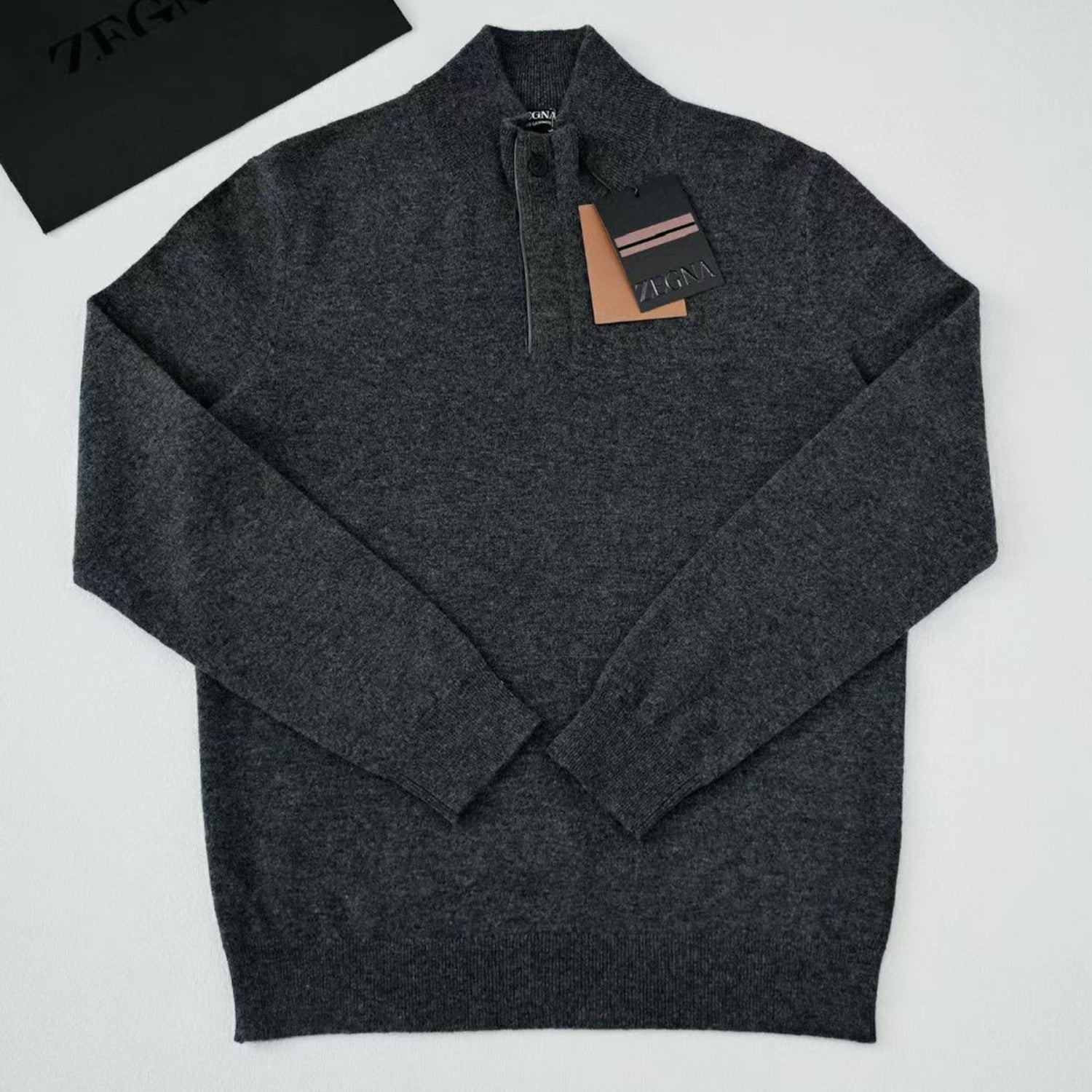 Ermenegildo Zegna Deep Foliage Mélange Color Oasi Cashmere Zipper Penguin Collar Sweater Men's Luxury Knitted Sweater Autumn And Winter Bottom Warm Fashion Trend Knitting Ngvp #2451