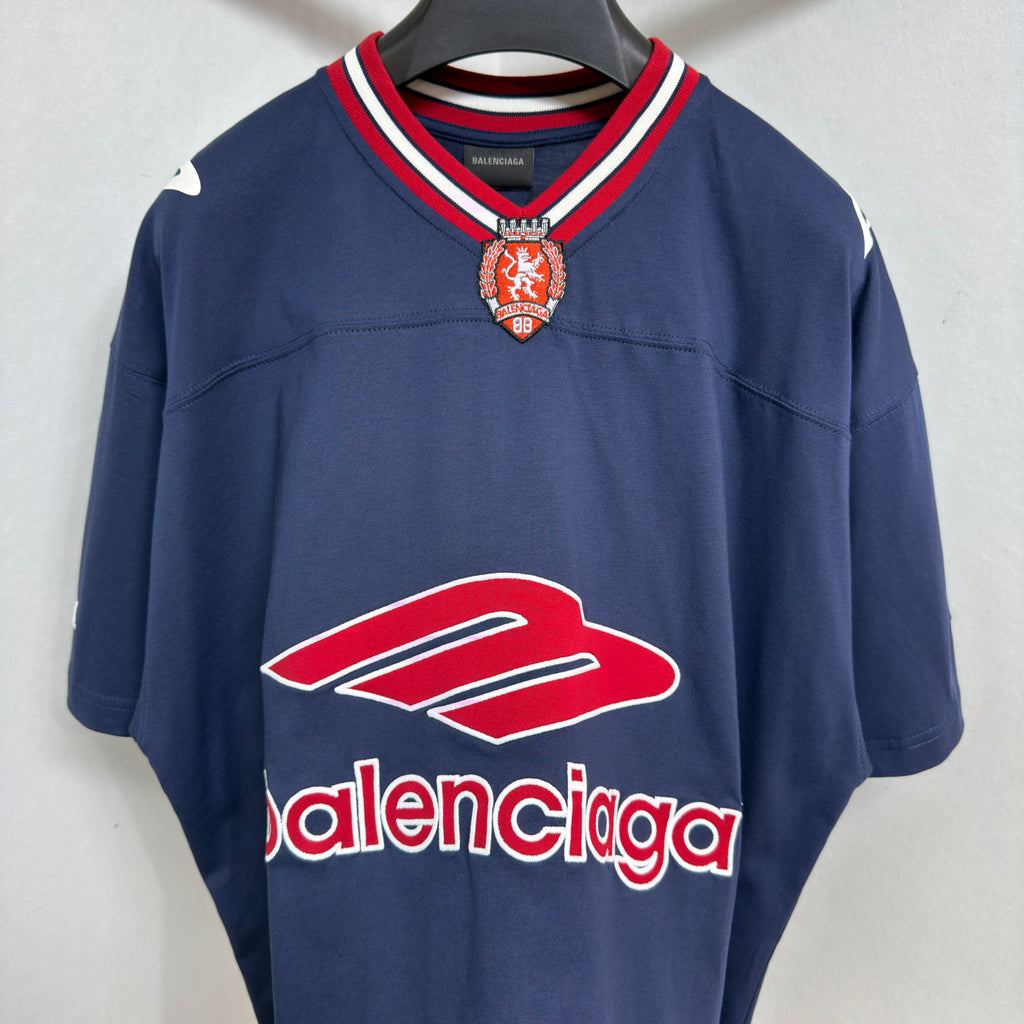 Balenciaga  Men's 3b Football V-neck T-shirt Oversized in Dark Navy red #334655