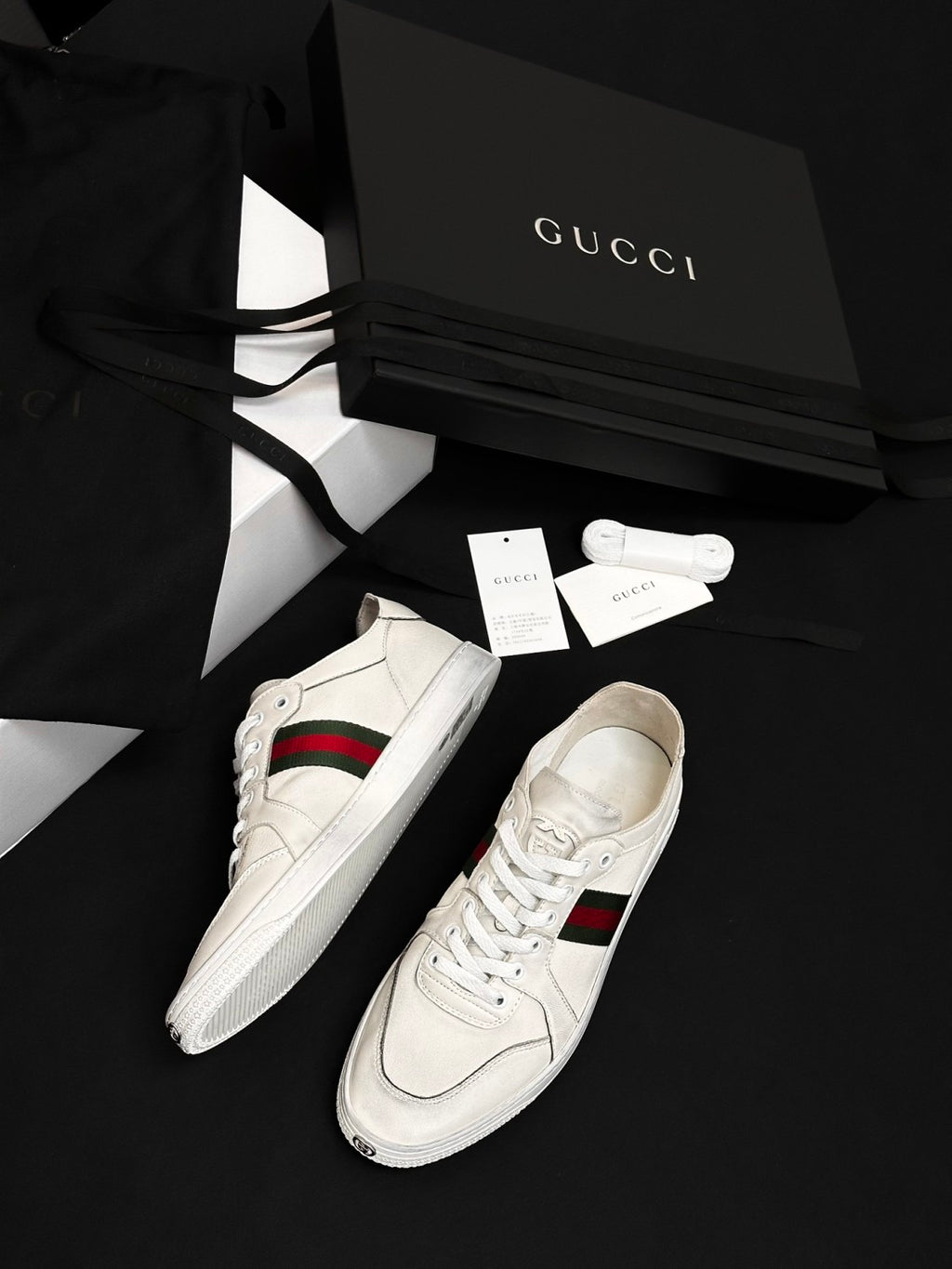 GUCCI Men's Stretch Low-top Sneaker in White Leather #378601