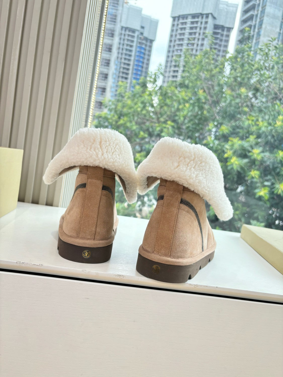 Brunello Cucinelli Women's Fall/Winter Matte Leather Solid-Color Chunky-Heel Snow Boots Short Boots Casual Cotton Slippers Shoes #81586