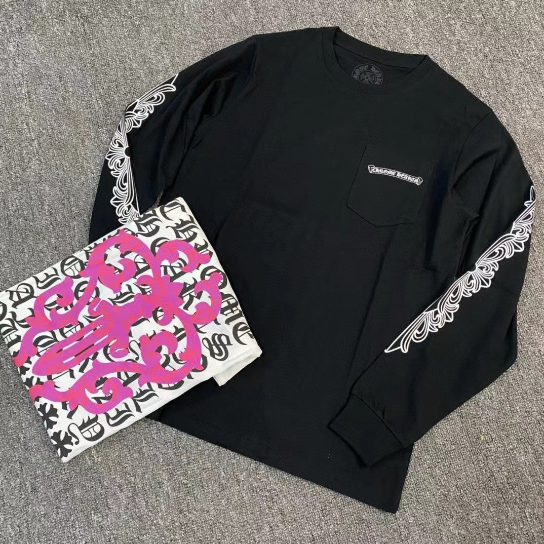 Chrome Hearts Women's Spring Autumn Cross Pattern Print Long Sleeve Round Neck Cotton T-Shirt #77815