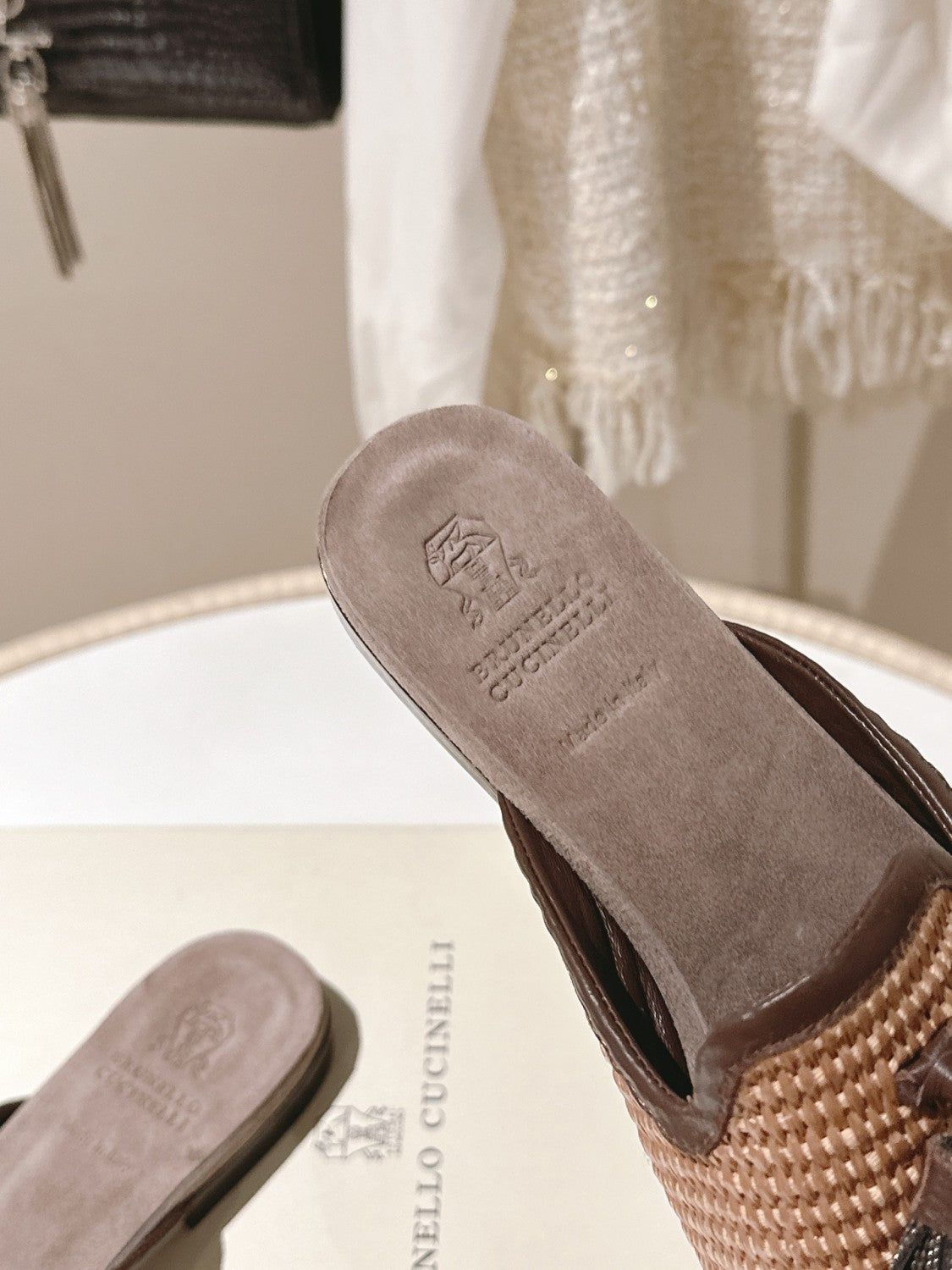 Brunello Cucinelli Women's Tassel Round Toe Solid Color Summer Flat Shoes Lafayette Sheepskin Casual Shoes Tassel Mule Shoes Ngvp #1536