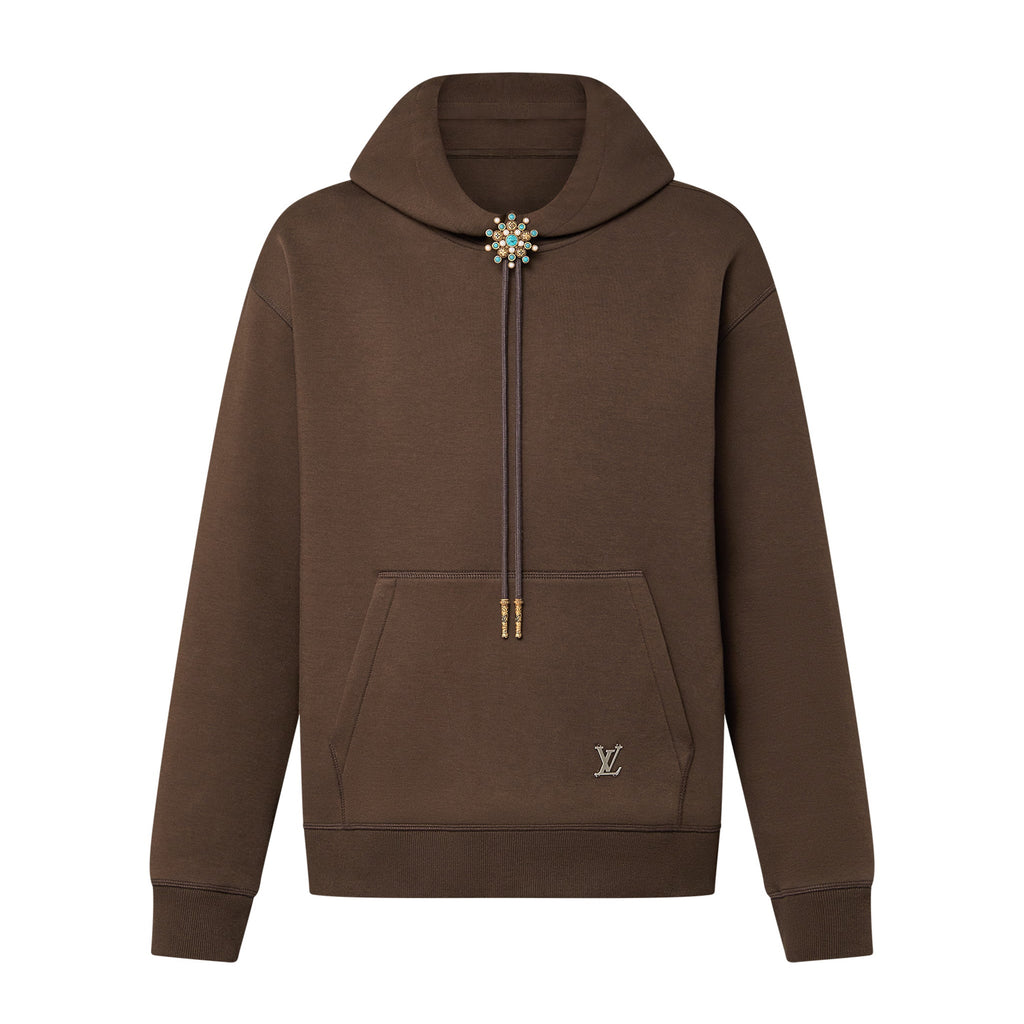 Louis Vuitton Men's Spring and Fall Brown Logo Metal Label Drawstring Hooded Sweatshirt Pullover #73122