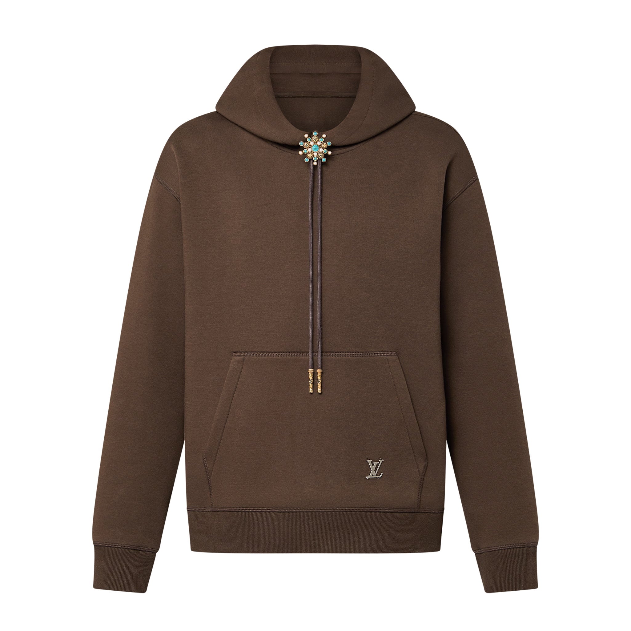 Louis Vuitton Men's Spring and Fall Brown Logo Metal Label Drawstring Hooded Sweatshirt Pullover #73122