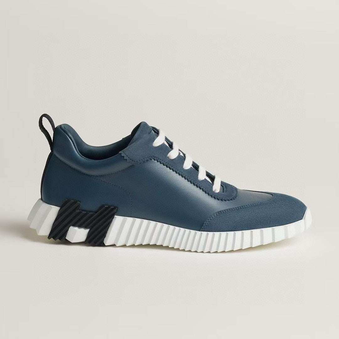 Hermes Bouncing Sneakers Men's Solid Color Leather and Suede Mesh Low-Top Lace-Up Shoes #81413