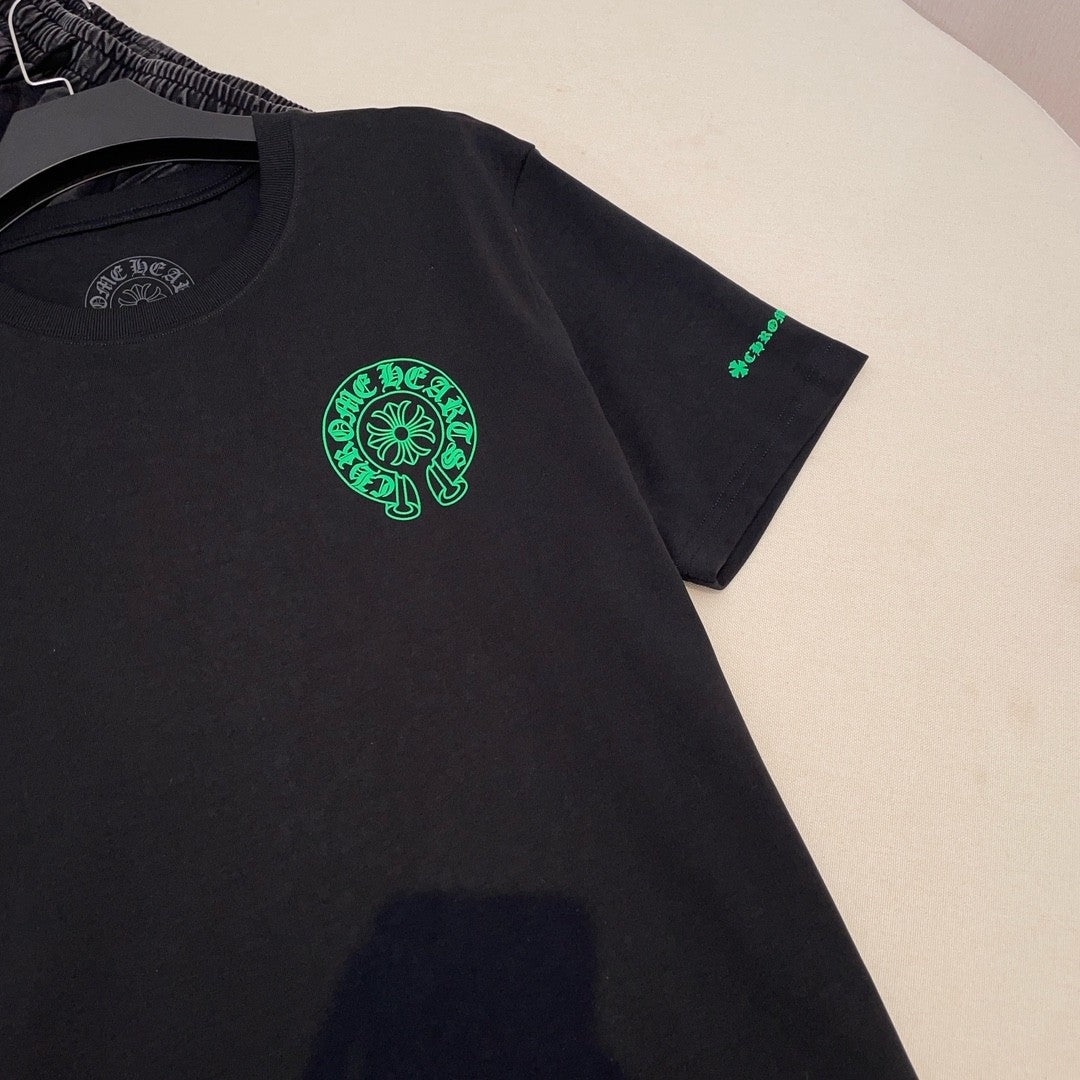 Chrome Hearts Men's and Women's Summer Solid Color Sanskrit Print Cotton Round Neck Short Sleeve T-Shirt #72154