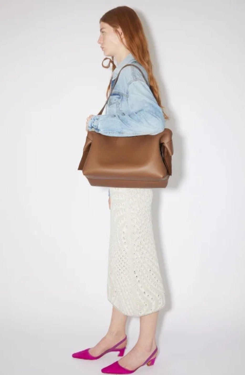 Acne Studios Tote Twisted Knot Decoration Engraved Logo Magnetic Closure Crossbody Bag #332333