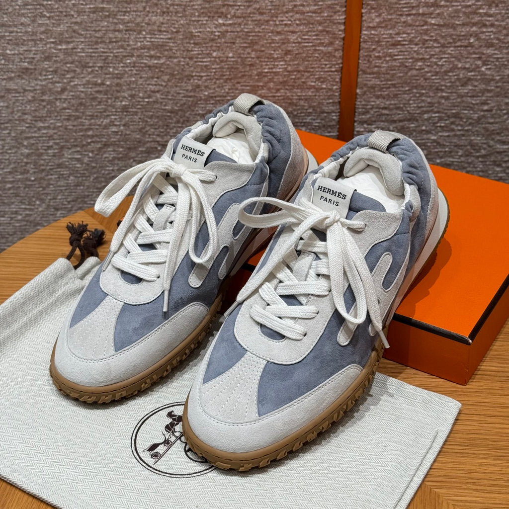 Hermes Jet Men's And Women's Spring/Fall Fashion Casual Round Toe Lace Up Low Top Suede Rubber Sole Training Shoes Sneakers #78581