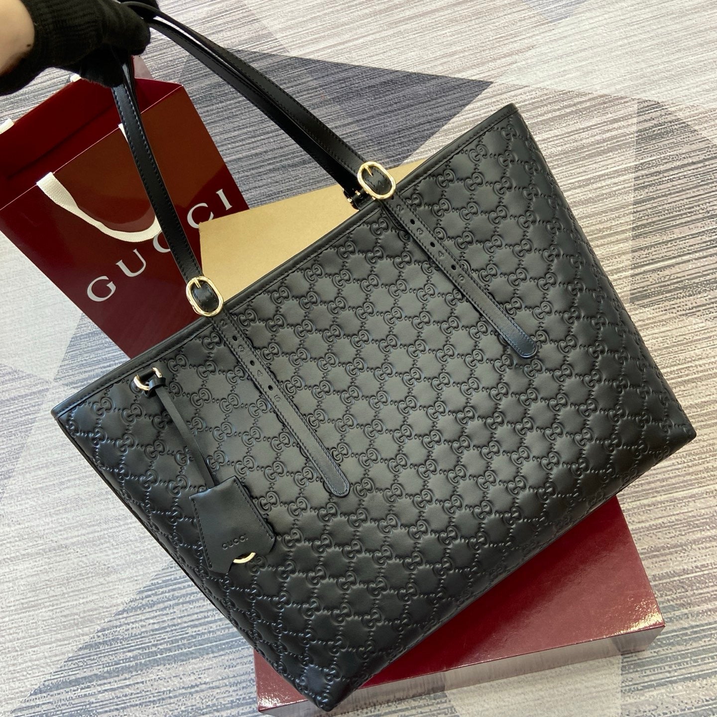 Gucci GG Emblem Debossed Leather Tote #335611