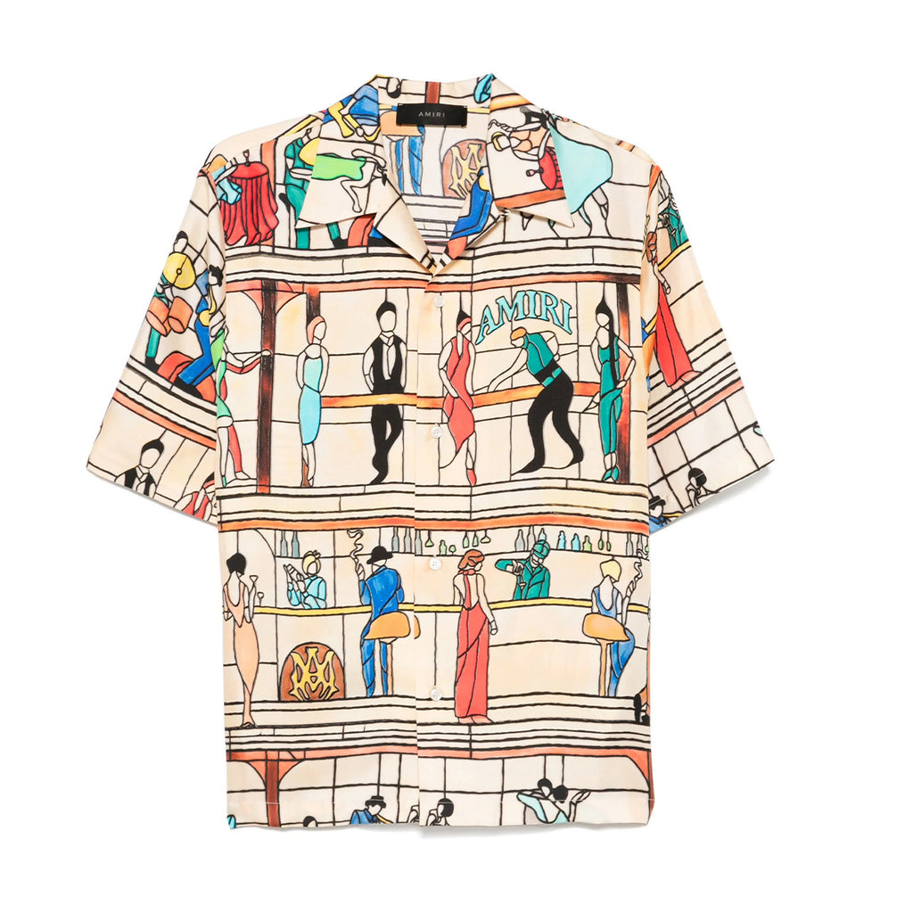 Amiri Men's Summer Casual Silk Lapel Single Breasted Short Sleeve Pool Hall Shirt Ngvp #1424