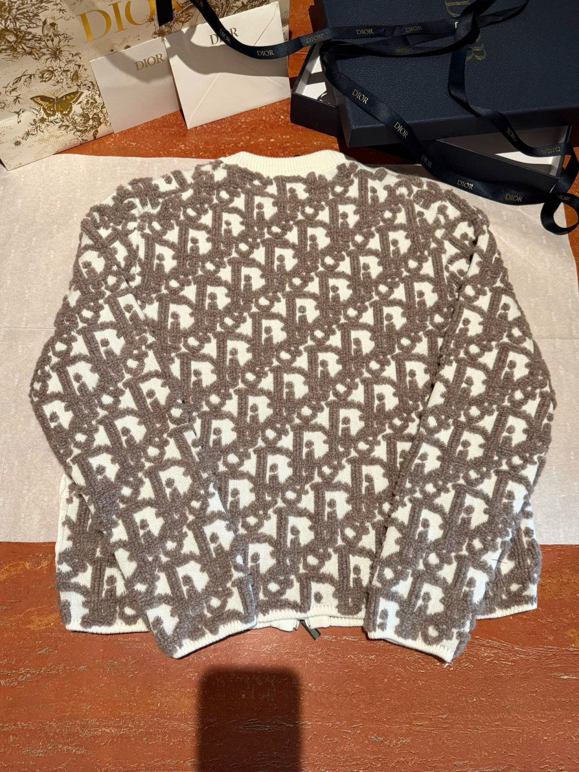 Dior Men's And Women's Spring/Summer Fashion Casual Round Neck Wool Knit Oblique Print Zipper Sweater #78325