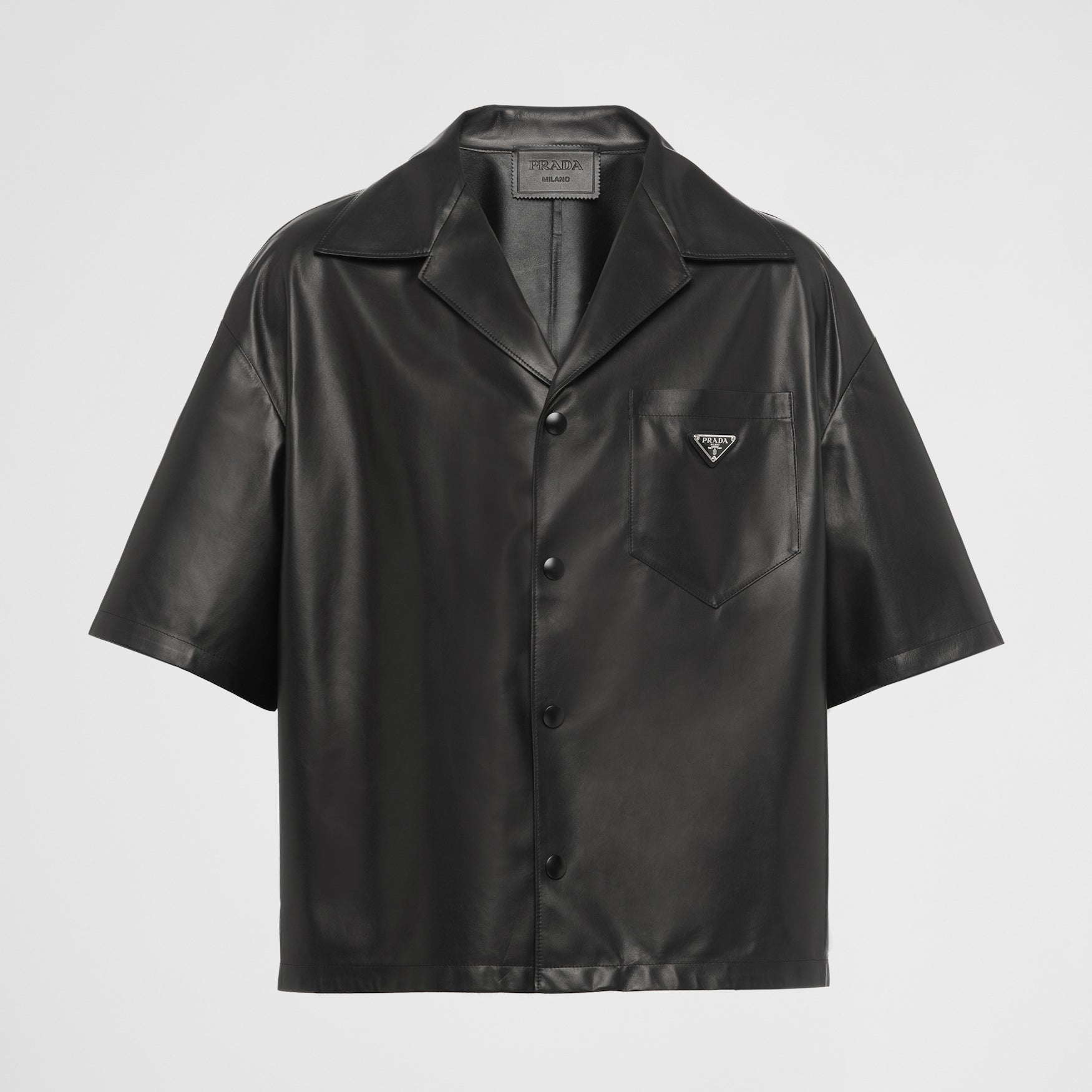 Prada Men's Summer Solid Color Leather Single Breasted Short Sleeve Shirt Stretch Shorts Set Suit #98895