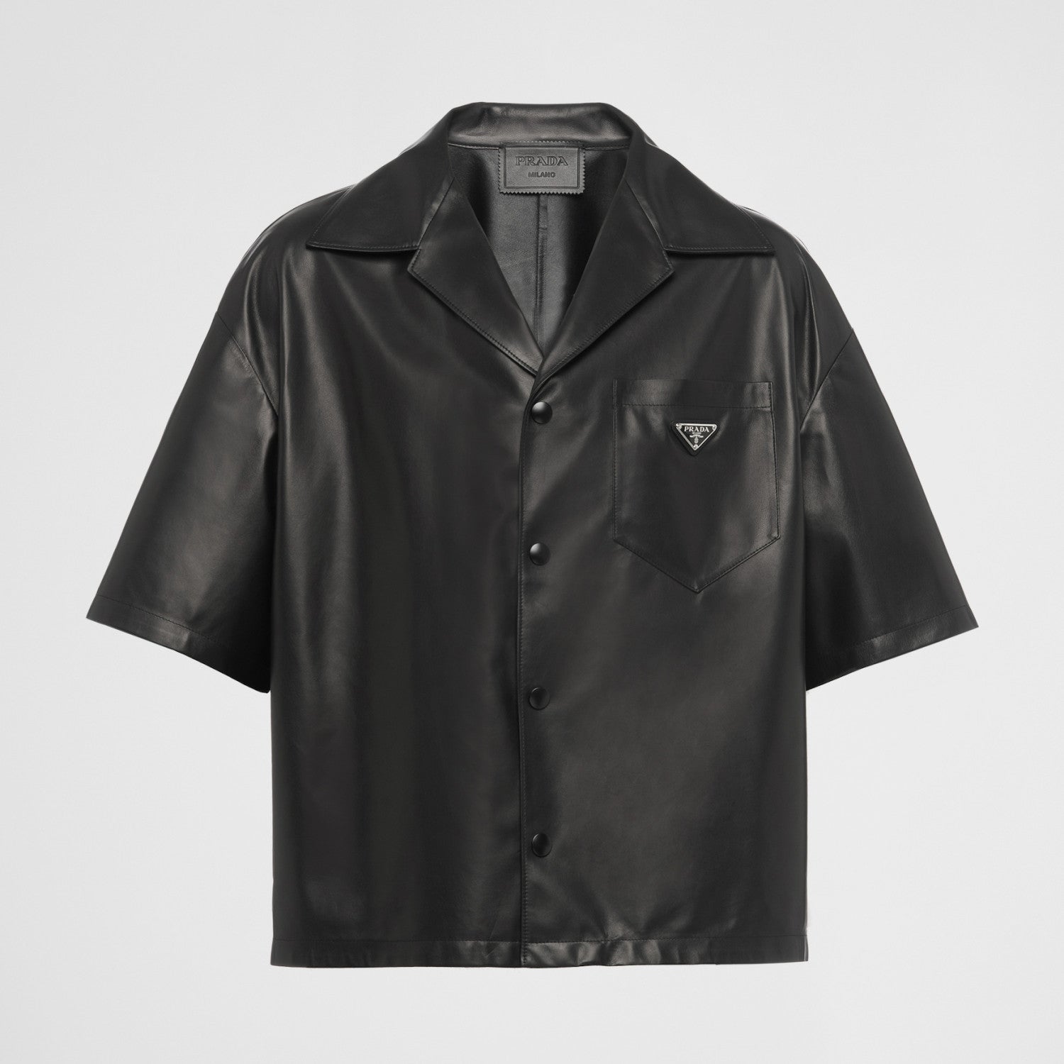 Prada Men's Summer Solid Color Leather Single Breasted Short Sleeve Shirt Stretch Shorts Set Suit #98895