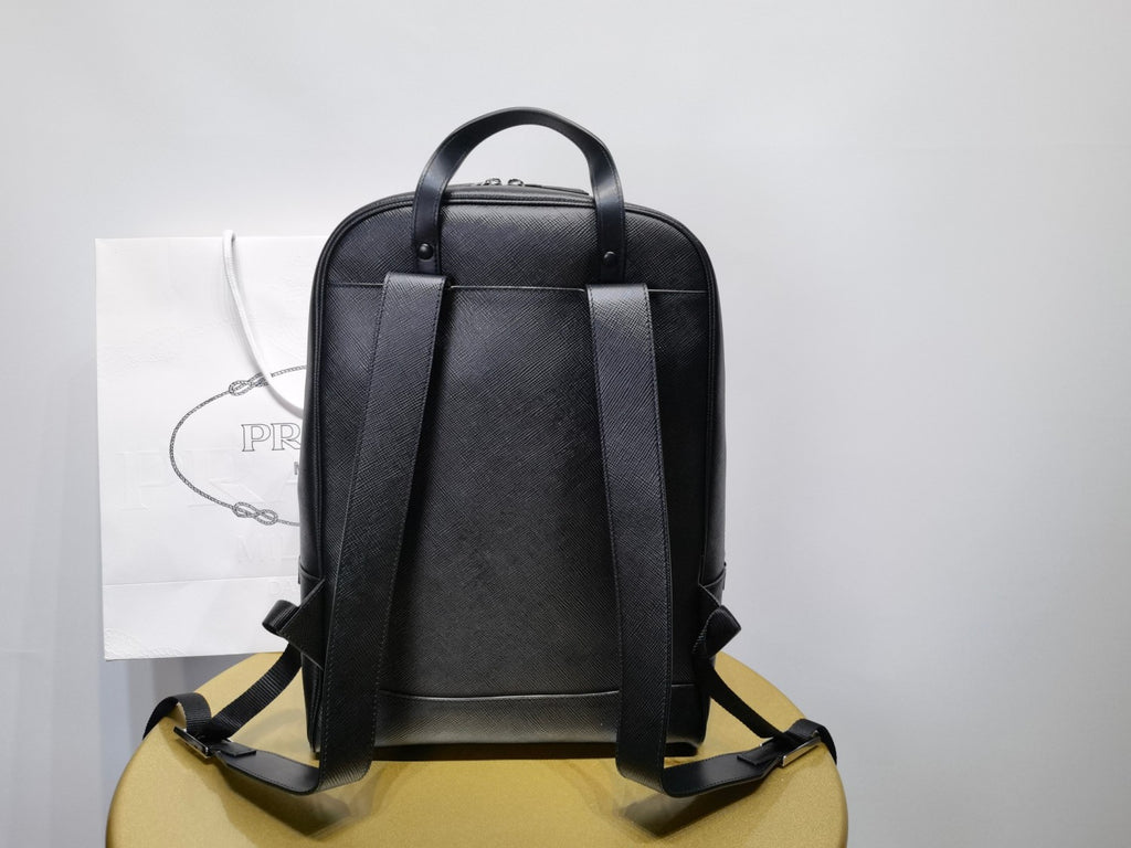 Prada Saffiano Classic Minimalist Business Backpack Printed Triangle Badge Adjustable Leather Shoulder Straps Two Way Zipper Closure Backpack  Bag Bags 2VZ102_9Z2_F0002_V_DOO #79175