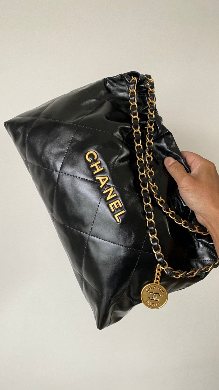 Chanel Maxi Shopping Bag Shint Calfskin Glold Tone Metal Black #335960