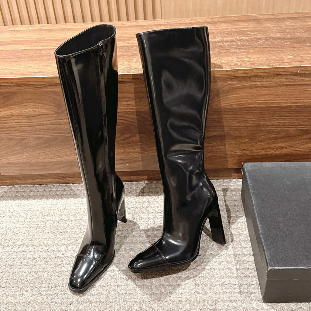 SAINT LAURENT Women's Pointed Cat Heel Long Short Red Black Boots Fashion Temperament Elegant Sexy Zipper Short Boots Shoes Ngvp #2185
