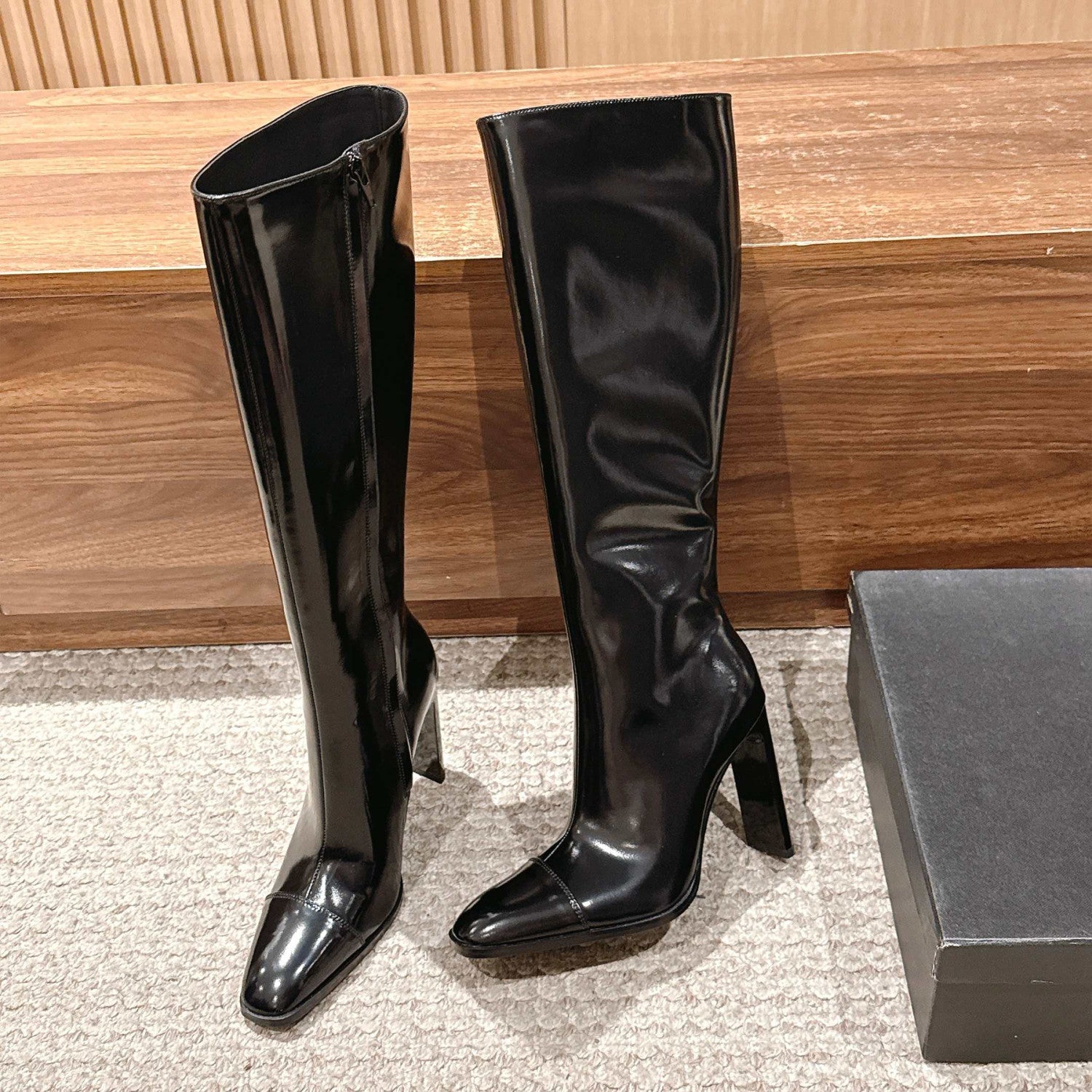 SAINT LAURENT Women's Pointed Cat Heel Long Short Red Black Boots Fashion Temperament Elegant Sexy Zipper Short Boots Shoes Ngvp #2185