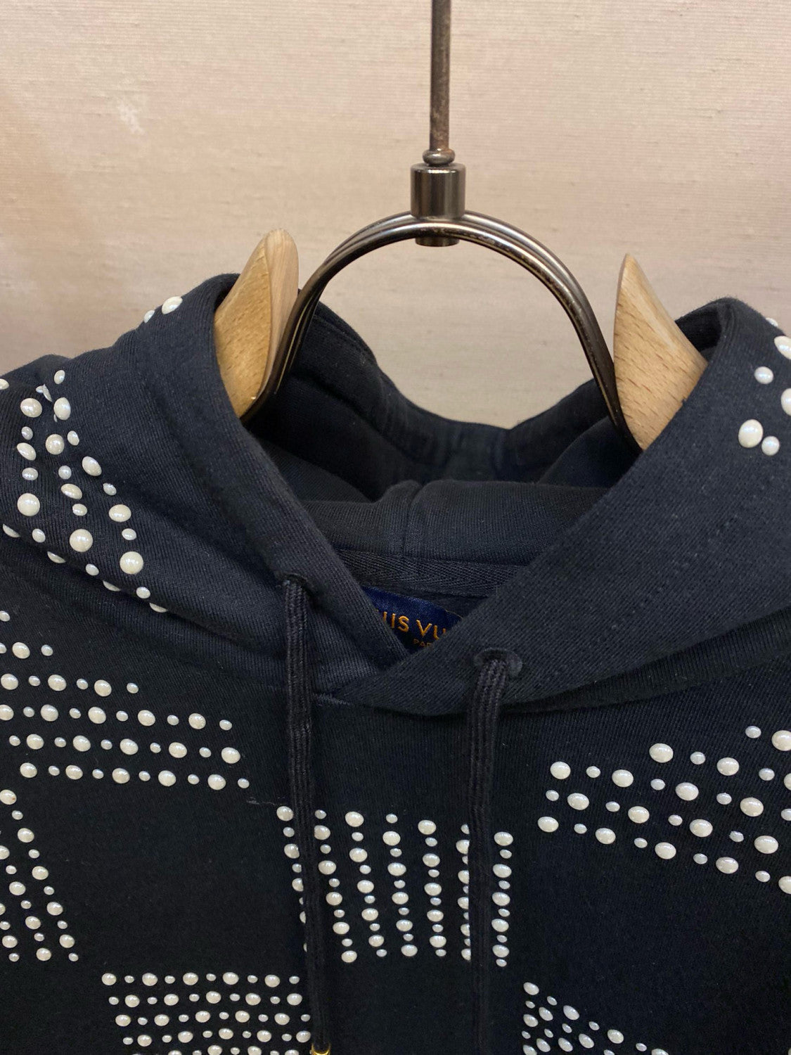 Louis Vuitton Men's Autumn/Winter Full Width Pearl Checkerboard Fleece Hooded Sweatshirt Pullover #97833