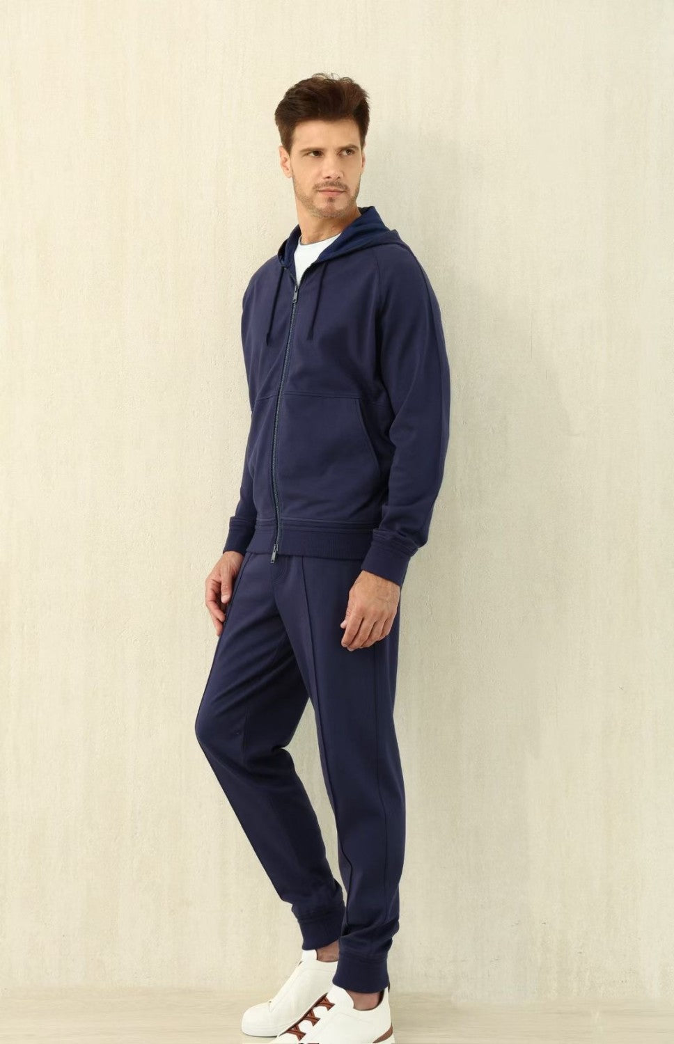 Ermenegildo Zegna Men's Spring/Fall Zipper Drawstring Hoodie Sweatshirt & Solid-Color Casual Pants Suit Set Ngvp #2352