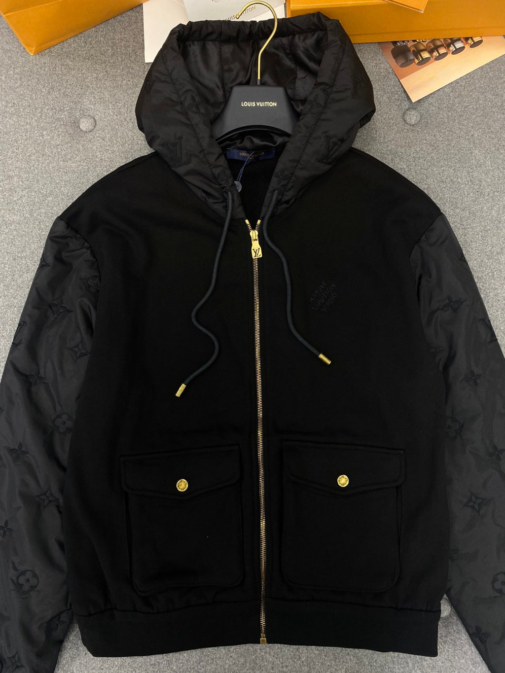 Louis Vuitton Men's Spring/Fall Fashion Casual Solid Color Hooded Zipper Long Sleeve Jacket #78761