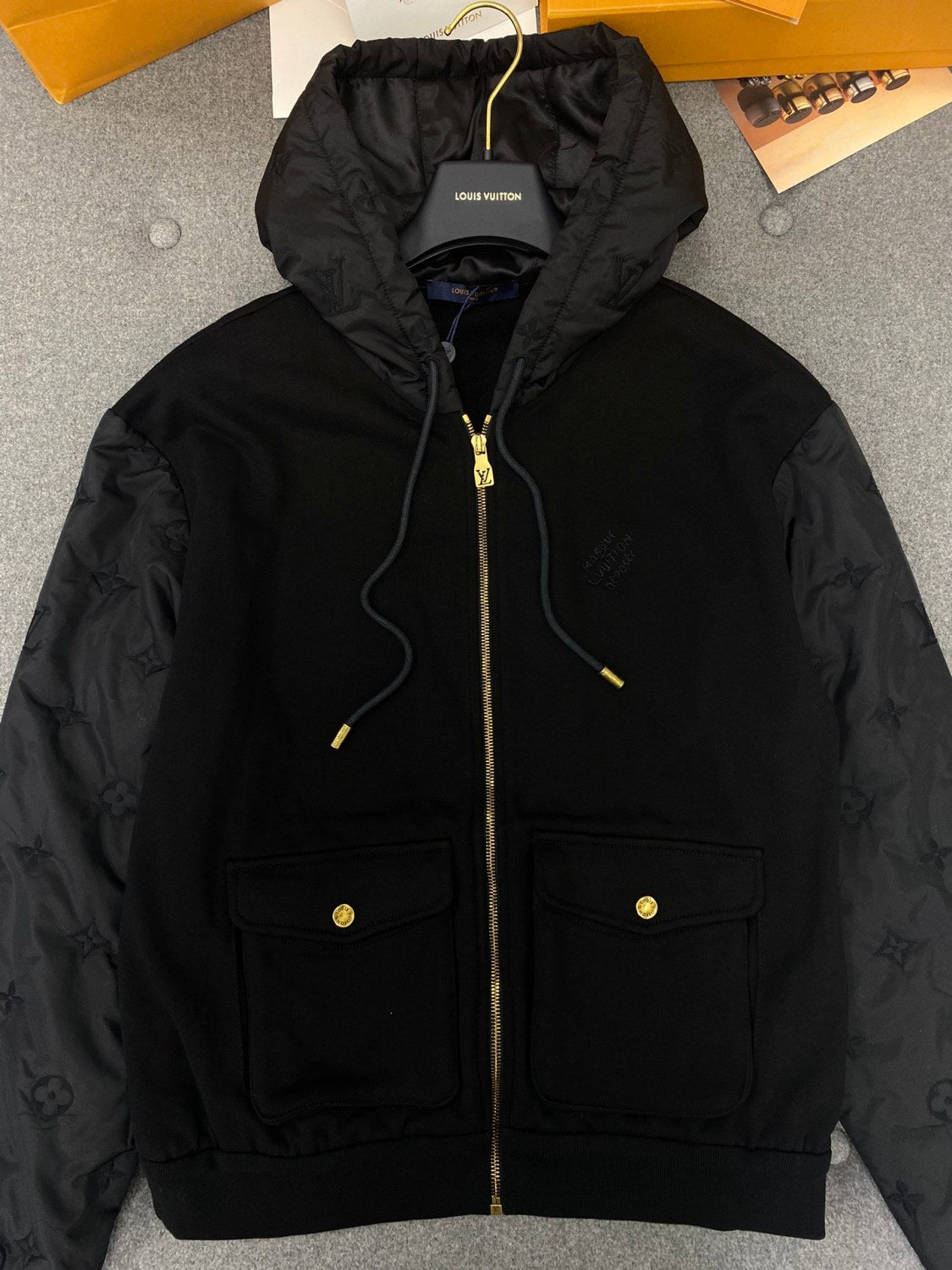 Louis Vuitton Men's Spring/Fall Fashion Casual Solid Color Hooded Zipper Long Sleeve Jacket #78761