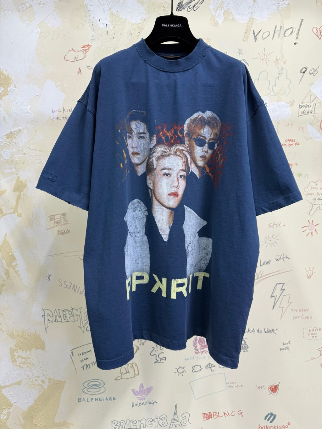 Balenciaga Men Women PP KRIT Printed Round Neck Short Sleeve Summer Cotton Solid Color Oversized T-Shirt #76599