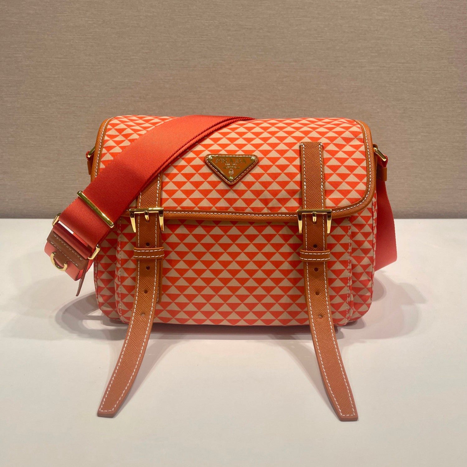 Prada Women's Monogram Printed Classic Triangle Logo Recycled Nylon with Cow Leather Shoulder Bag Bags #75665