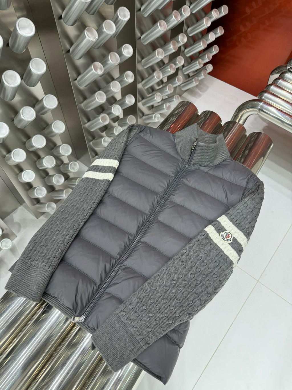 Moncler Men's Autumn And Winter Solid Colour Stand-up Collar Zip-up Striped Wool Patchwork Puffer Down Jacket #77833