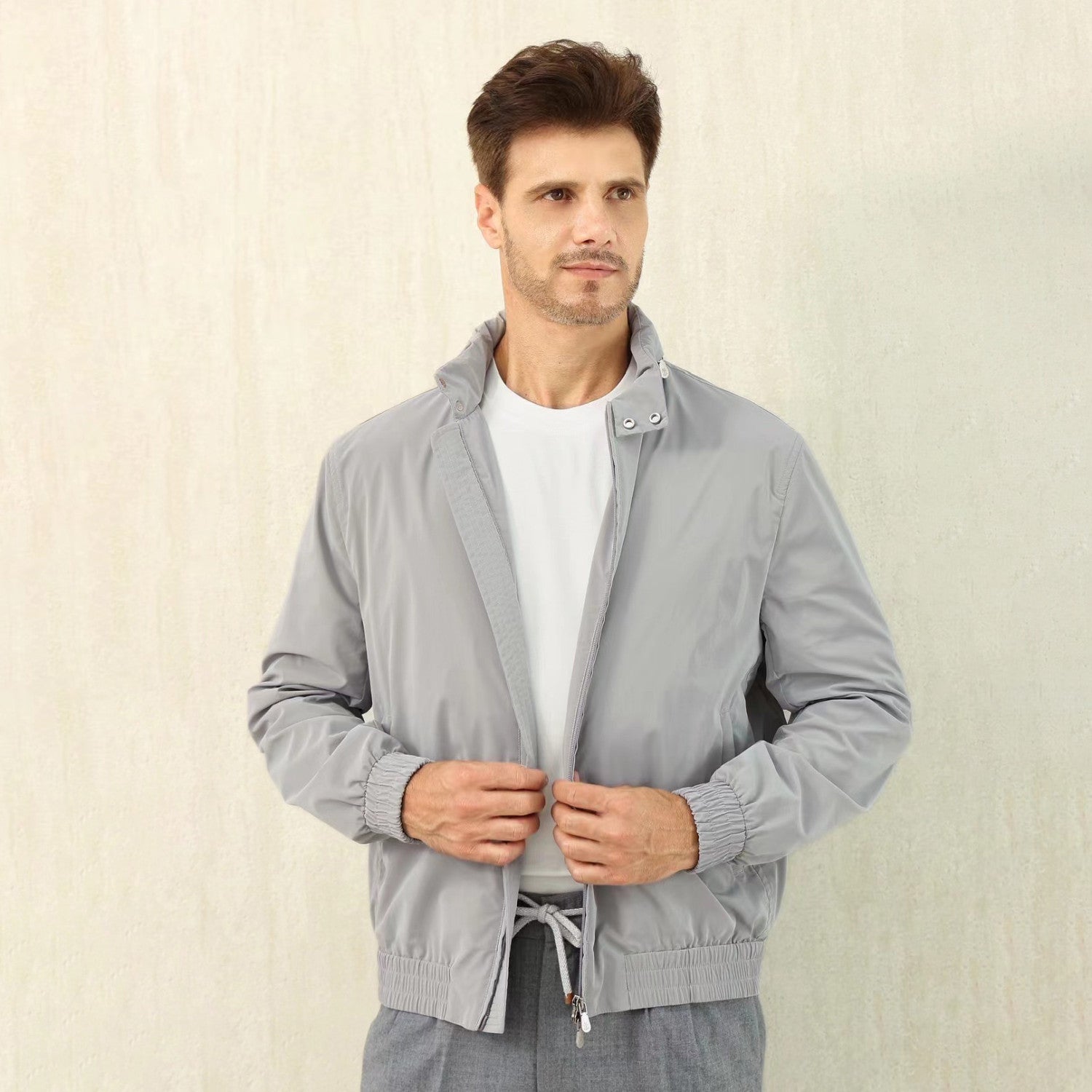 Brunello Cucinelli Men's Spring/Fall Fashion Casual Stand Collar Zipper Waist Elastic Long Sleeve Jacket #78776