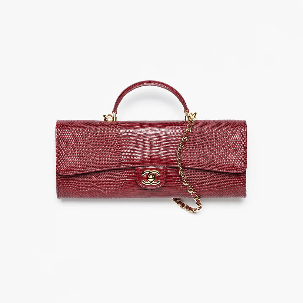 Chanel 26A Chain Handle Bag Burgundy Lizard Embossed Stylish And Versatile Bag Bags AP5280 #197506