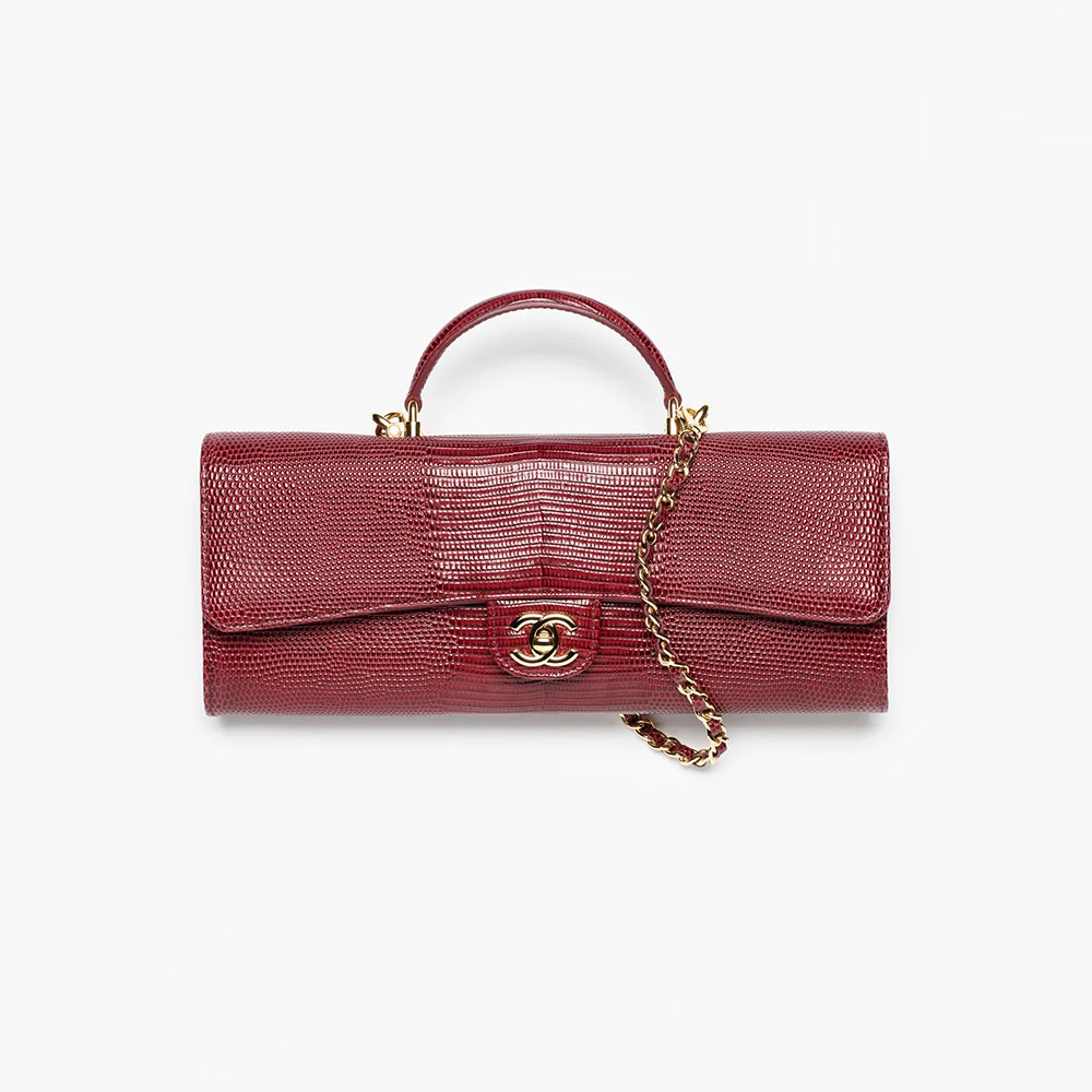 Chanel 26A Chain Handle Bag Burgundy Lizard Embossed Stylish And Versatile Bag Bags AP5280 #197506