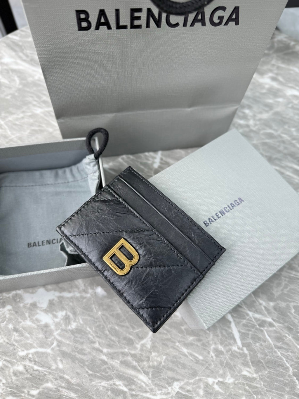 Balenciaga CRUSH Unisex Fashion Classic Solid-color Embossed B Logo Metal Accessories Card Holder Wallet  Bag Bags 766467210J11000 #78543
